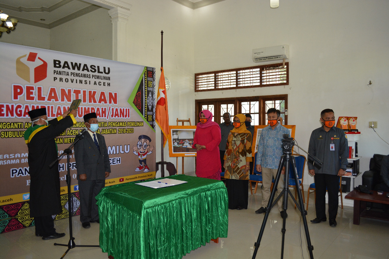 Sumardi Dilantik Sebagai Pengganti Antarwaktu Panwaslih Kota Subulussalam