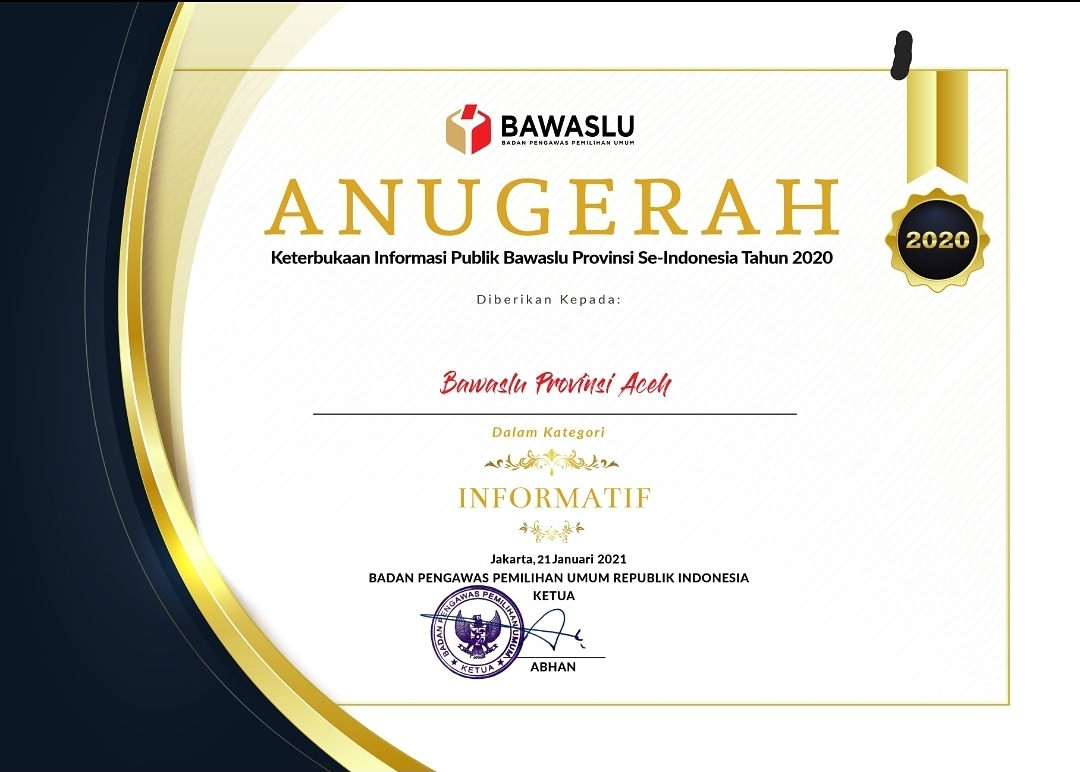 Panwaslih Provinsi Aceh Raih Penghargaan Lembaga Informatif