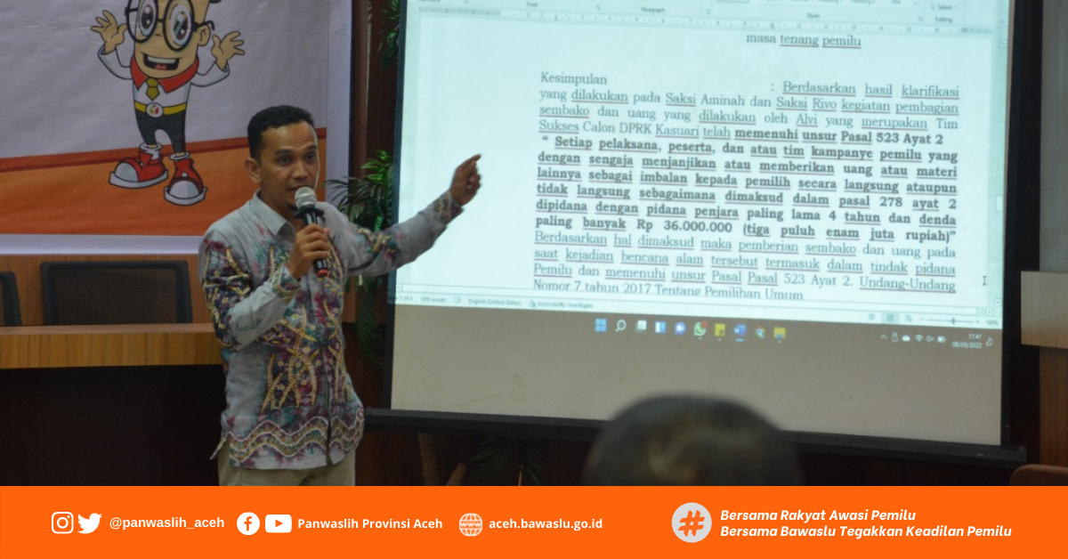 Tingkatkan Skill Investigasi dan Penulisan Kajian Hukum, Panwaslih Aceh Laksanakan Pelatihan
