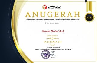 Panwaslih Provinsi Aceh Raih Penghargaan Lembaga Informatif
