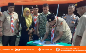 Penandatanganan kerja sama Bawaslu Kabupaten Bener Meriah dengan Kwartir Cabang (Kwarcab) Gerakan Pramuka Kabupaten Bener Meriah